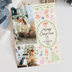Cartes Pour Fêtes Annuelles Quirky Boho Main tiré Joyeux Noël 2 Photo