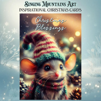 Cartes Pour Fêtes Annuelles Quirky Christmas Mouse in Festive Hat Christian