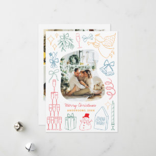 Cartes Pour Fêtes Annuelles Quirky Colorful Photo de Noël dessiné à la main Do