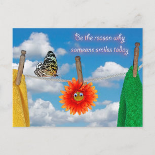 Cartes Pour Fêtes Annuelles Quota with butterfly and daisy on clothesline
