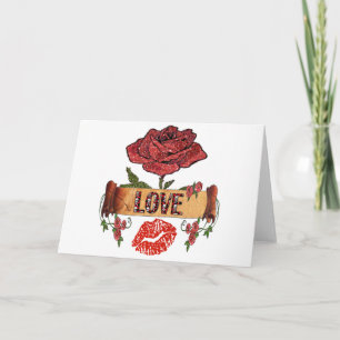 Cartes Pour Fêtes Annuelles RAB Rockabilly Valentine Roses, Love & Lipstick