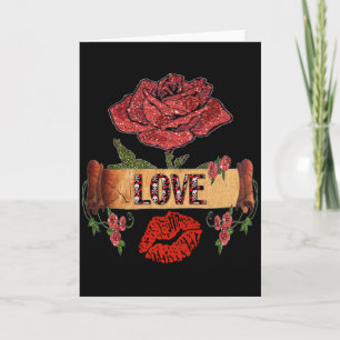 Cartes Pour Fêtes Annuelles RAB Rockabilly Valentine Roses, Love & Lipstick