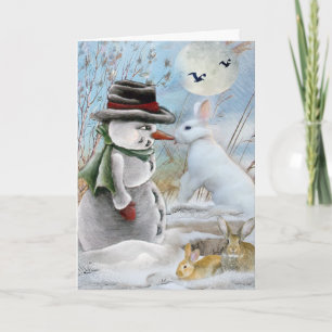 Cartes Pour Fêtes Annuelles Rabbit Manger le nez de Snowman