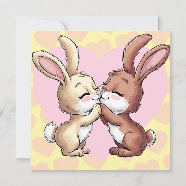 Cartes Pour Fêtes Annuelles Rabbits Baiser Valentine's Day Hearts Love Card (Devant)
