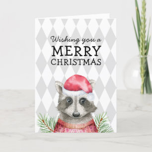 Cartes Pour Fêtes Annuelles Raccoon à Santa Hat Whimsical Joyeux Noël