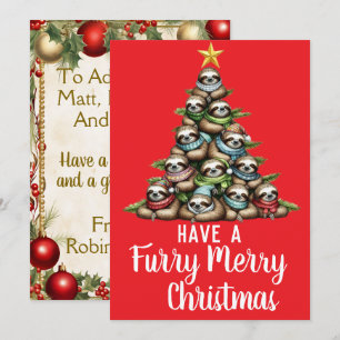 Cartes Pour Fêtes Annuelles Raccoon Furry Joyeux sapin de Noël