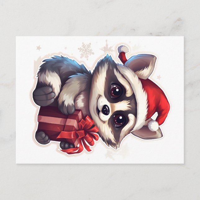 Cartes Pour Fêtes Annuelles Raccoon Joyeux Noël et Bonne Année (Devant)