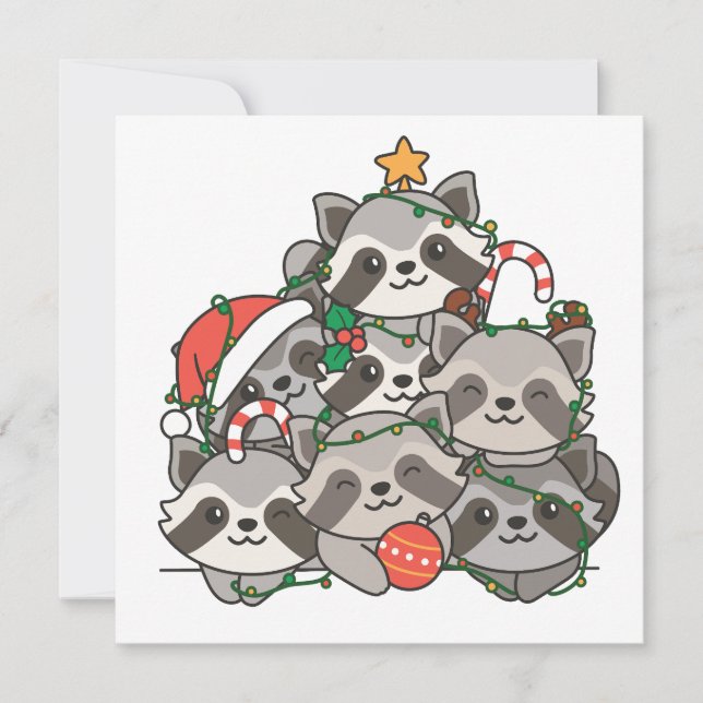 Cartes Pour Fêtes Annuelles Raccoon Noël Arbre drôle Animal Noël (Devant)