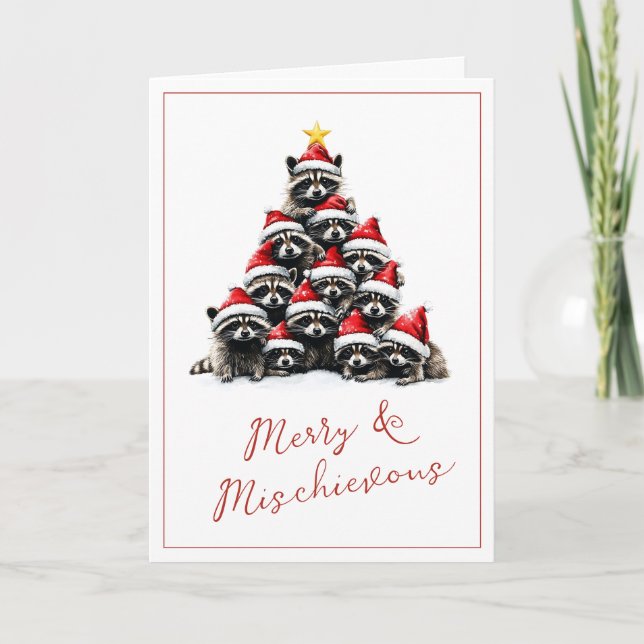 Cartes Pour Fêtes Annuelles Raccoon Noël arbre voeux mignon (Devant)