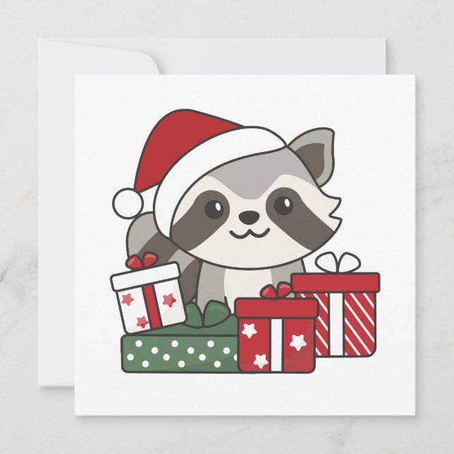 Cartes Pour Fêtes Annuelles Raccoon Noël Cadeau hiver Raccoons (Devant)