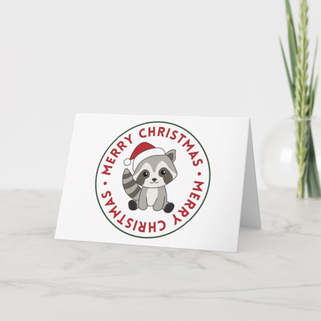 Cartes Pour Fêtes Annuelles Raccoon Noël Neige hiver Raccoons voiture de vacan (Devant)