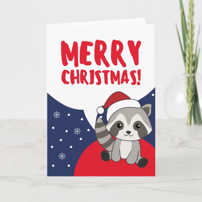 Cartes Pour Fêtes Annuelles Raccoon Noël Neige hiver Raccoons voiture de vacan (Devant)