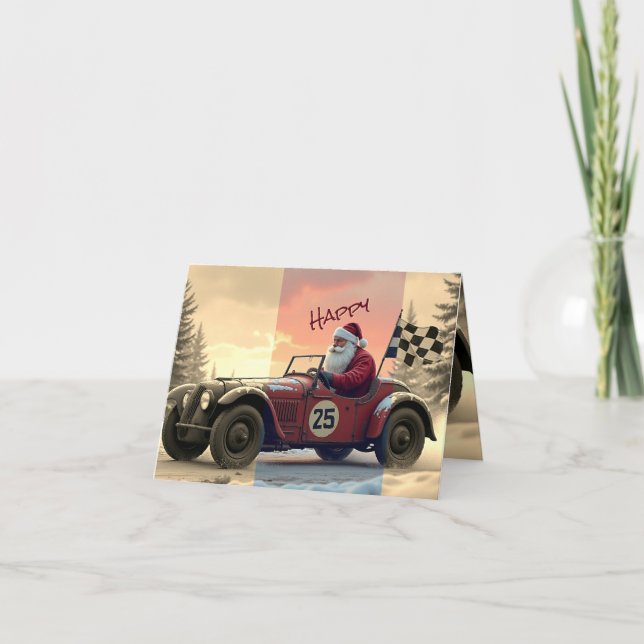 Cartes Pour Fêtes Annuelles Racecar With Santa (Devant)