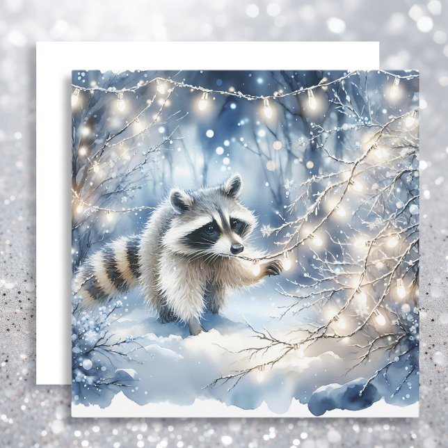 Cartes Pour Fêtes Annuelles Racoon Magique Enchantée Forêt de Noël (Créateur téléchargé)