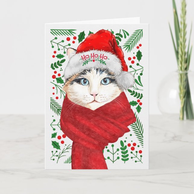 Cartes Pour Fêtes Annuelles Ragdoll Chat dans un Santa Hat Meowy Noël (Devant)
