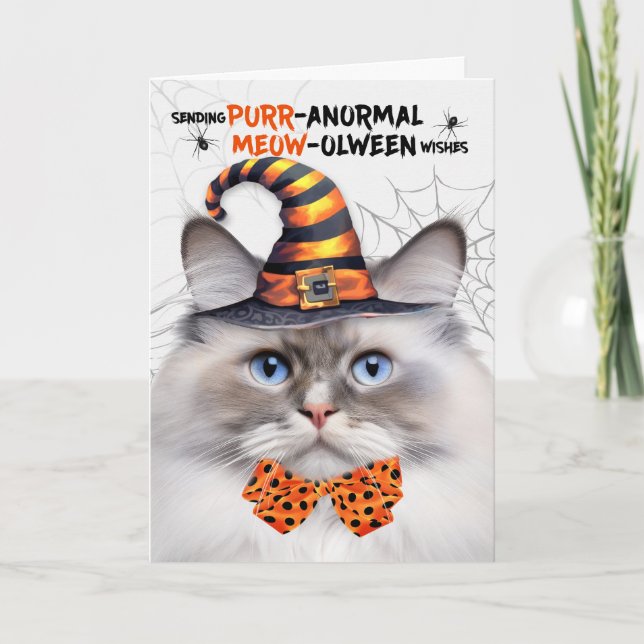 Cartes Pour Fêtes Annuelles Ragdoll Lilac Point Chat PURRanormal MEOWolween (Devant)