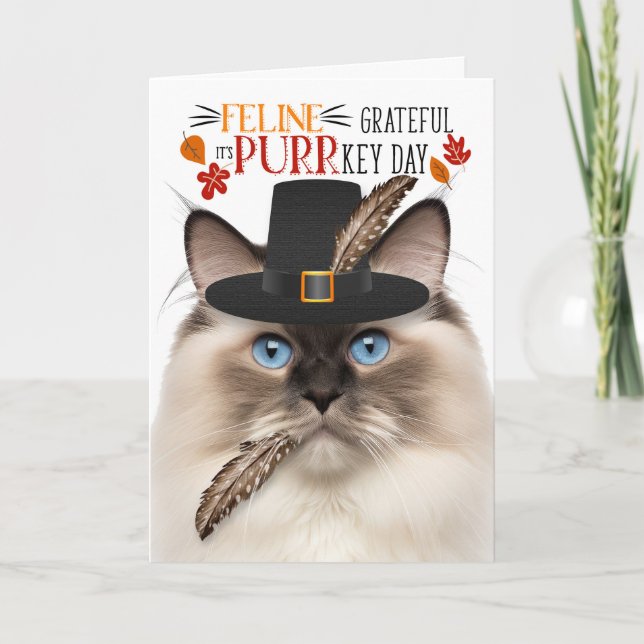 Cartes Pour Fêtes Annuelles Ragdoll Seal Point Cat Grateful pour PURRkey Day (Devant)