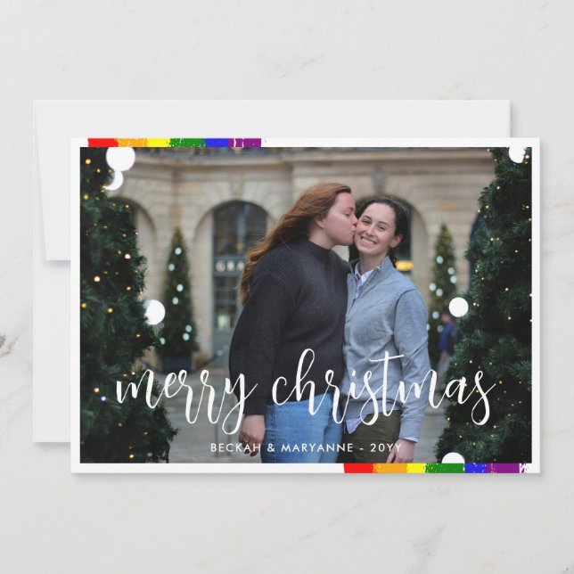 Cartes Pour Fêtes Annuelles Rainbow Brush Strots LGBT Joyeux Noël Photo (Devant)