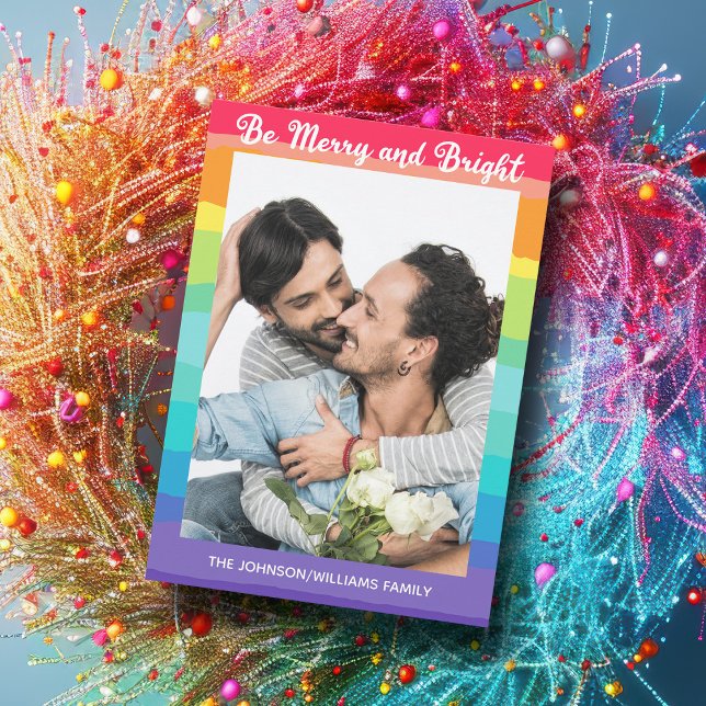 Cartes Pour Fêtes Annuelles Rainbow Christmas Be Joyeux and Bright LGBTQ Photo (Créateur téléchargé)