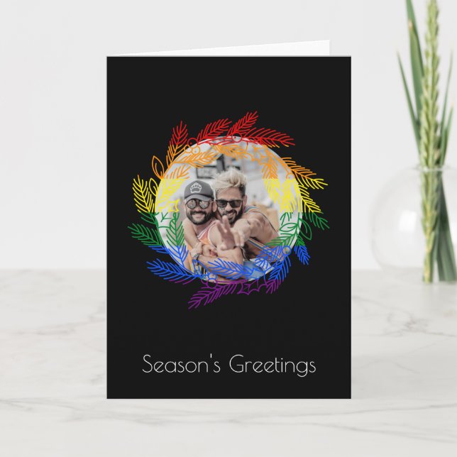Cartes Pour Fêtes Annuelles Rainbow Gay pride de vacances photo Christmas Wrea (Devant)
