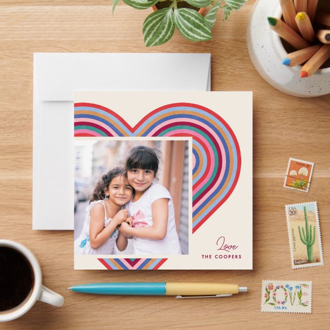 Cartes Pour Fêtes Annuelles Rainbow Heart Flat Valentine's Day Card - Bourgogn (Créateur téléchargé)