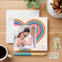 Rainbow Heart Flat Valentine's Day Card - Magenta