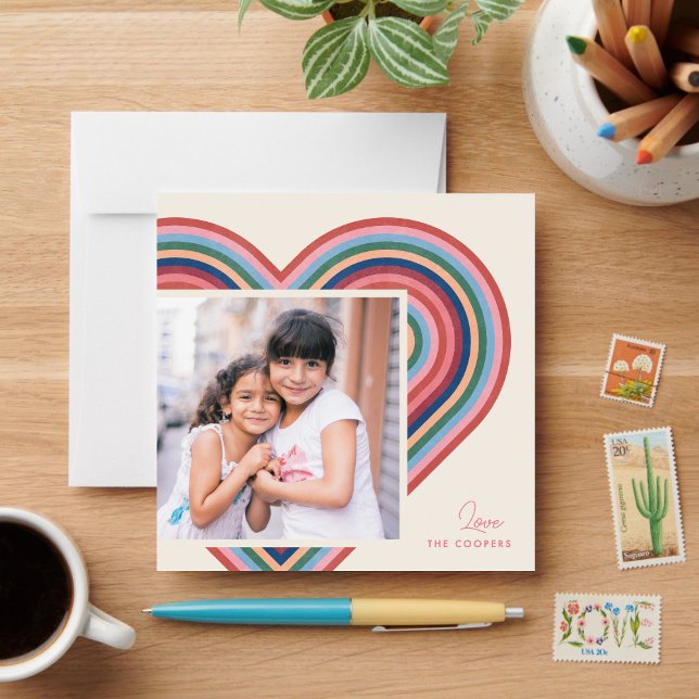 Cartes Pour Fêtes Annuelles Rainbow Heart Flat Valentine's Day Card - Saumon (Créateur téléchargé)