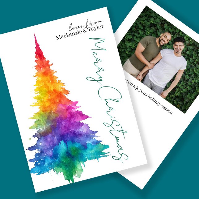 Cartes Pour Fêtes Annuelles Rainbow Modern Christmas Tree Photo Personalized (Rainbow Modern Christmas Tree Photo Personalized Holiday Card by Ricaso. LGBT Gay pride rainbow tree)