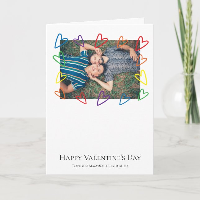 Cartes Pour Fêtes Annuelles Rainbow Pride Coeur Frame Photo LGBT Gay Valentine (Devant)