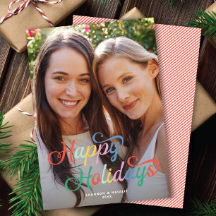Cartes Pour Fêtes Annuelles Rainbow Script LGBTQIA+ Happy Holidays Photo