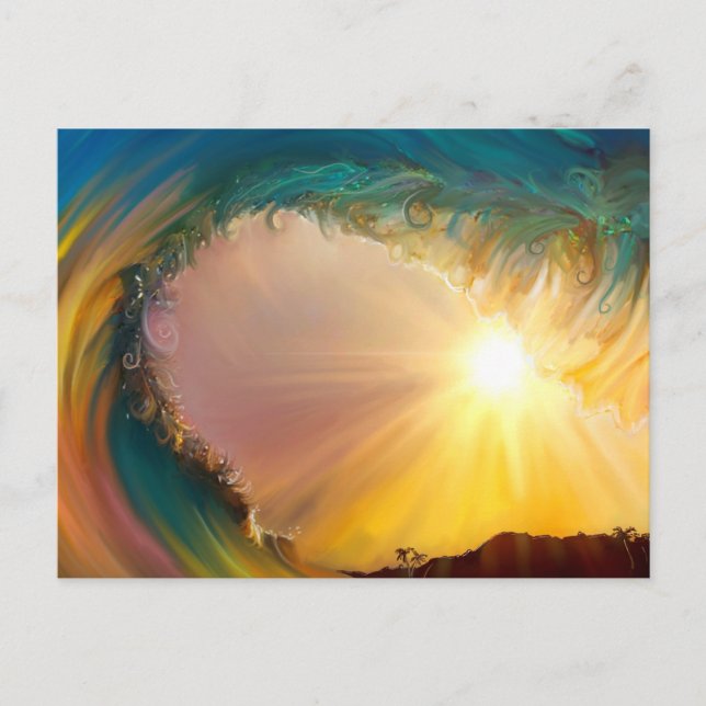 Cartes Pour Fêtes Annuelles Rainbow tropicale vague ride au coucher du soleil (Devant)