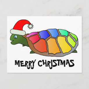 Cartes Pour Fêtes Annuelles Rainbow Turtle with Santa Hat