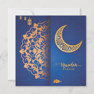 Cartes Pour Fêtes Annuelles Ramadan customisé Kareem Moubarak Bleu et or 4