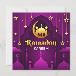 Cartes Pour Fêtes Annuelles Ramadan Kareem   Croissant d'or et mosquée