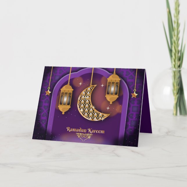 Cartes Pour Fêtes Annuelles Ramadan Moubarak Croissant de Lanterne Islamique V (Devant)