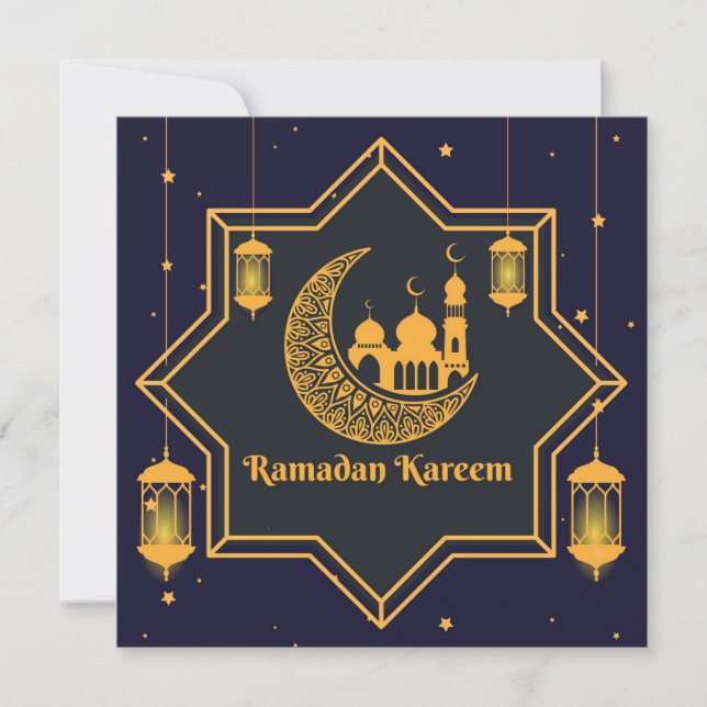 Cartes Pour Fêtes Annuelles Ramadan Moubarak Lanterne islamique Crescent bleu (Devant)