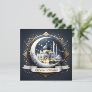 Cartes Pour Fêtes Annuelles Ramadan Moubarak Musulmane Golden Navy Mosquée Ble