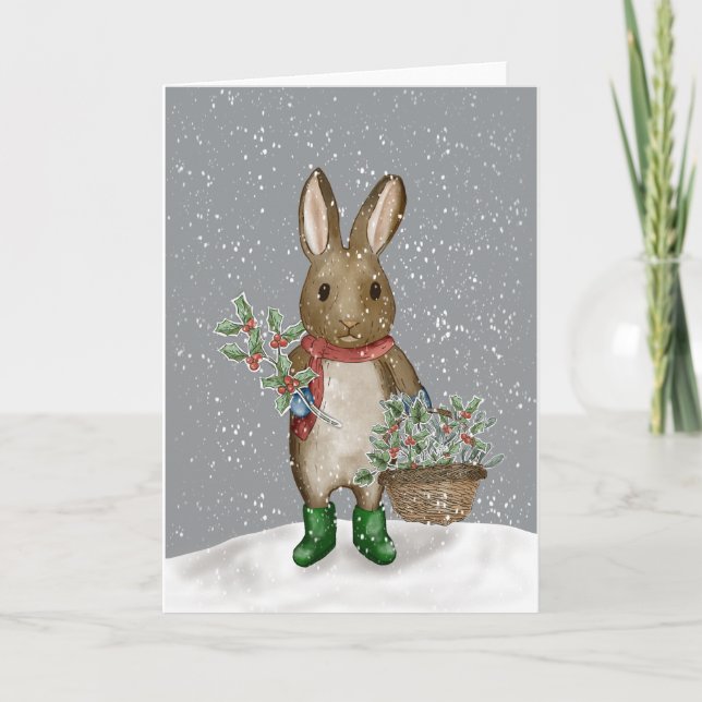 Cartes Pour Fêtes Annuelles Ramassage de verdure dans la neige (Devant)