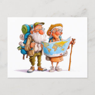 Cartes Pour Fêtes Annuelles Randonnée avec sac à dos et marche s