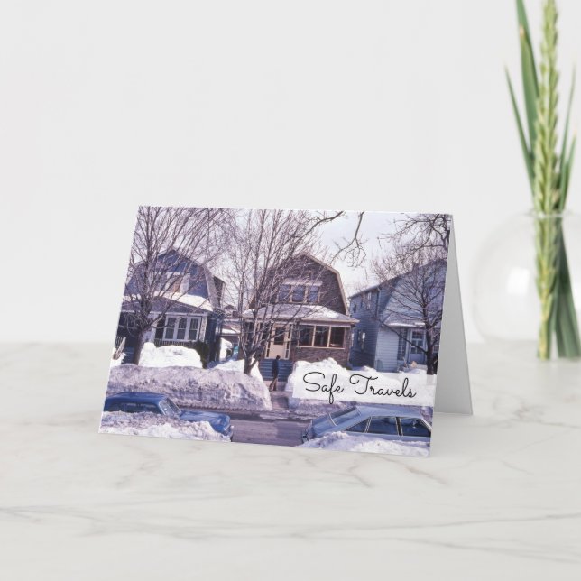 Cartes Pour Fêtes Annuelles Rangée de maisons Automobiles neige hiver (Devant)
