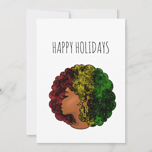 Cartes Pour Fêtes Annuelles Rasta femme noire afro rouge jaune vert (Devant)