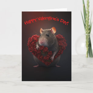 Cartes Pour Fêtes Annuelles Rat mignon au coeur de Fleur Drôle Saint Valentin