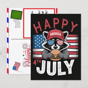 Cartes Pour Fêtes Annuelles Raton laveur profitant d'un burger pour le quatre