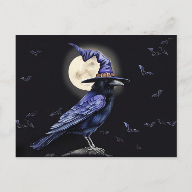 Cartes Pour Fêtes Annuelles Raven Halloween style d'art populaire (Devant)