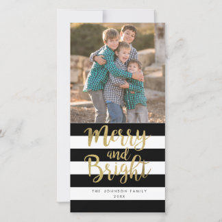 Cartes Pour Fêtes Annuelles Rayure noir et blanc "Merry & Bright" Photo de Noë