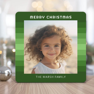 Cartes Pour Fêtes Annuelles Rayures Rétro - Vert de Noël - Photo Simple