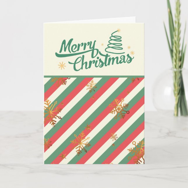 Cartes Pour Fêtes Annuelles Rayures verticales rouges et vertes rétro avec flo (Devant)