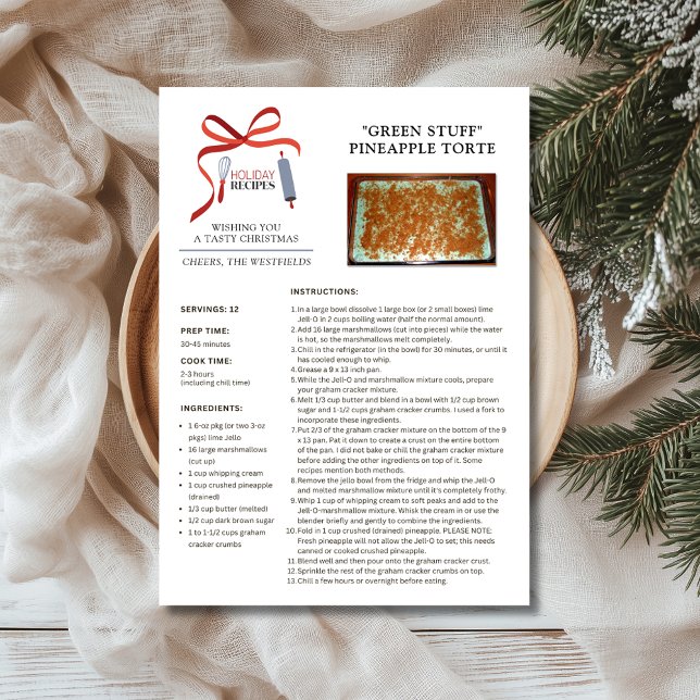 Cartes Pour Fêtes Annuelles Recettes de vacances Green Stuff Christmas Card (Holiday Recipes Green Stuff Pineapple Torte Christmas Card 5x7)