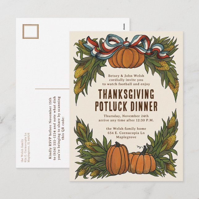 Cartes Pour Fêtes Annuelles Récolte américaine chaude Thanksgiving (Devant / Derrière)