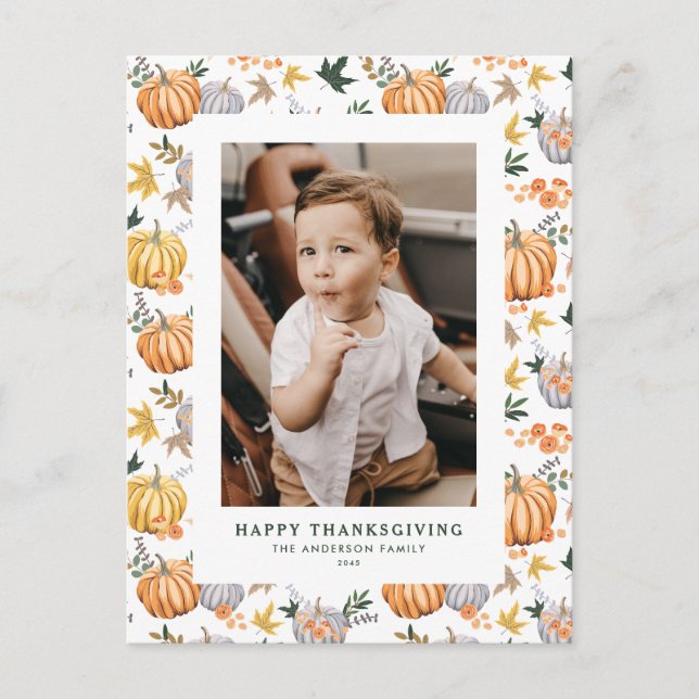 Cartes Pour Fêtes Annuelles Récolte d'automne Citrouille Photo Bonne Action de (Devant)